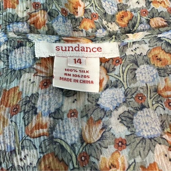 Sundance Silk Floral Baby Doll Top SZ 14 Green Yellow Blue Cottagecore Flowy EUC - Picture 2 of 7